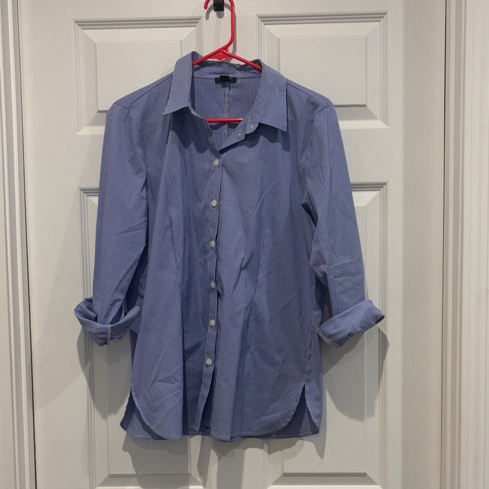 Petite Ann Taylor Casual Blue Stripe Button Down Shirt